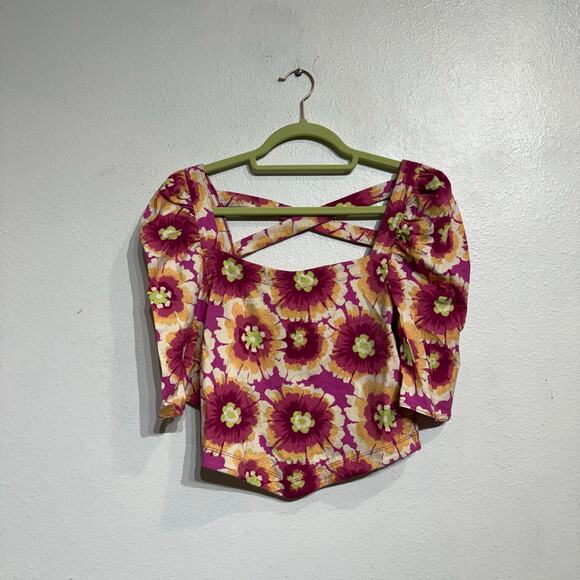 Free People Pink Combo Give Me More Floral Top Sz M NWT - Picture 2 of 13
